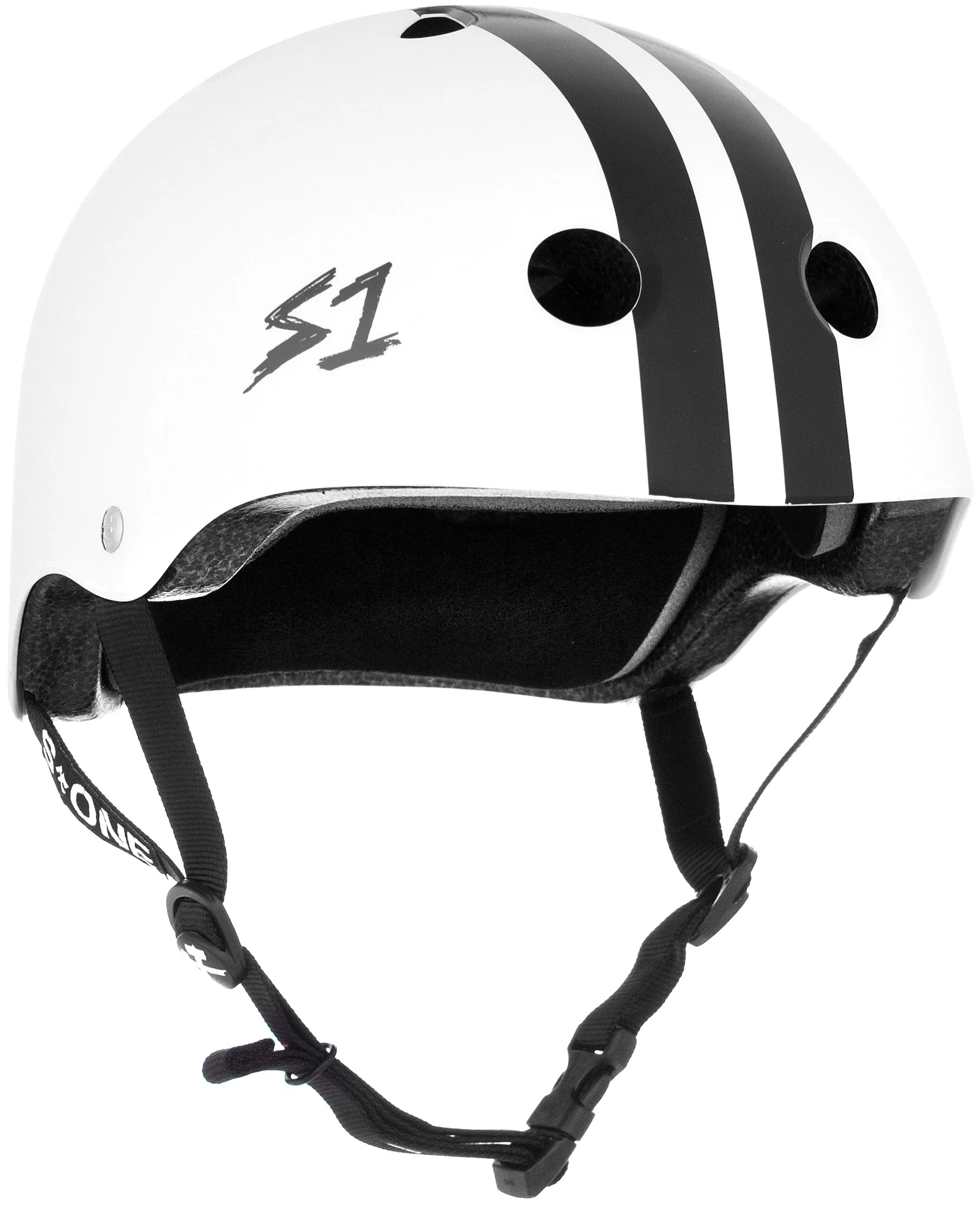 3889-s1-lifer-helmet-white-gloss-black-stripes-1.webp S1 Lifer Helmet - White Gloss/Black Stripes